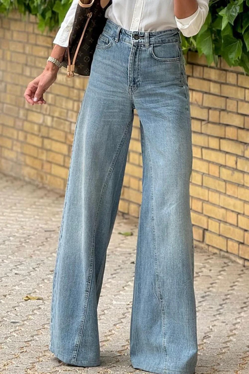 Checkered Wide Leg Jeans with Pockets