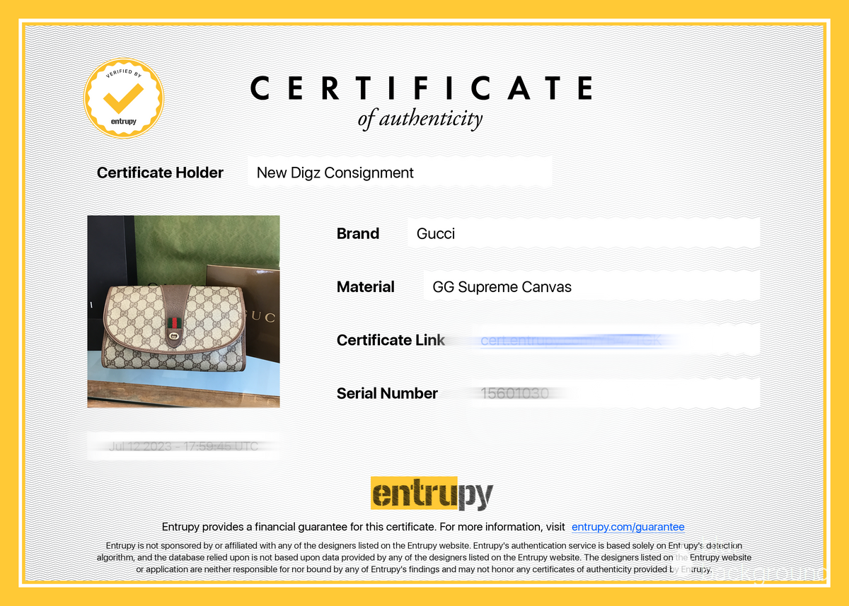 ENTRUPY CERTIFICATE OF AUTHENTICITY – Certified Consignment
