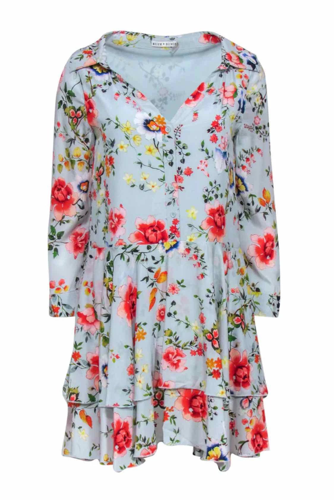 Mint Floral Silk Dress|Dress - Alice Olivia Clearance New Digz Consignment Mint Floral Silk Dress|Dress - Alice Olivia Clearance New Digz Consignment