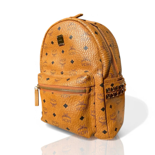 MCM Stark Side Studs Backpack in Visetos COGNAC Visetos